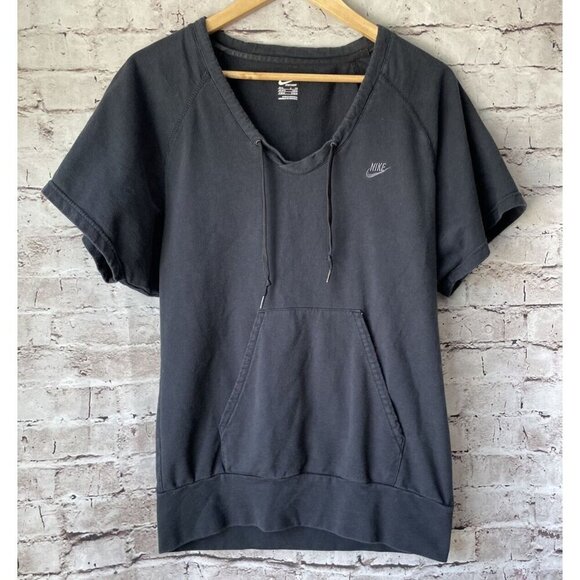 Nike Black Short Sleeve V Neck Drawstring Pocket Shirt Women’s S - Picture 1 of 3